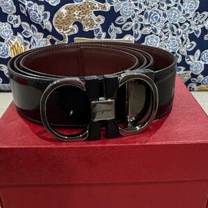 Salvatore Ferragamo Black and Brown Leather Belt